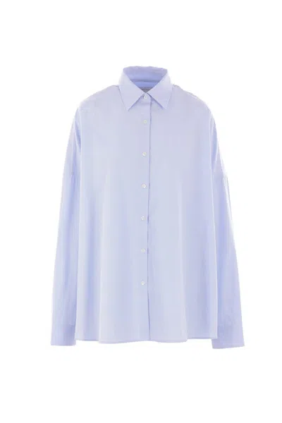 Dries Van Noten Wide White Shirt In Cotton In Blue