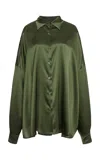 Dries Van Noten Casia Cocoon Stretch Silk-satin Shirt In Khaki