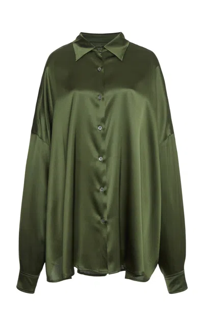 Dries Van Noten Casia Cocoon Stretch Silk-satin Shirt In Khaki