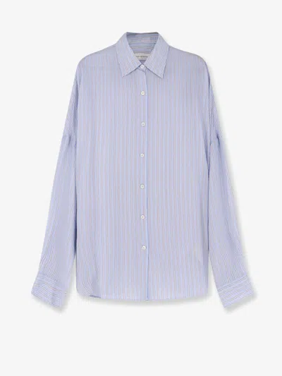 Dries Van Noten Casia Cupro Shirt With Striped Pattern In Blue