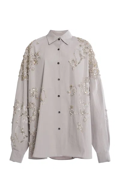 Dries Van Noten Casia Embellished Cotton-poplin Shirt In Gray