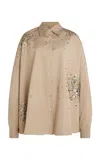 Dries Van Noten Casia Embellished Cotton-poplin Shirt In Neutral