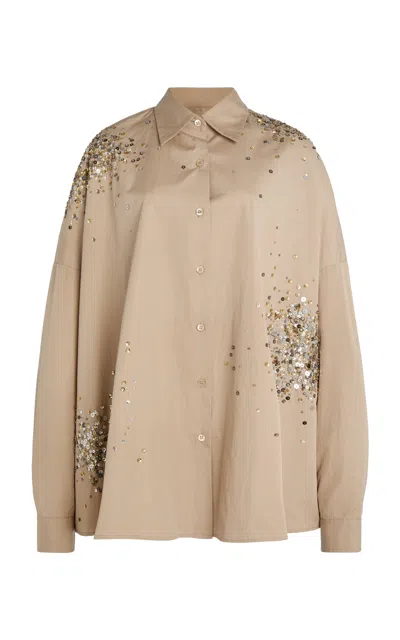 Dries Van Noten Casia Embellished Cotton-poplin Shirt In Neutral