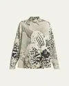 Dries Van Noten Orchid Petal Print Cotton Cocoon Shirt In Black