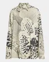 Dries Van Noten Orchid Petal Print Cotton Cocoon Shirt In Black