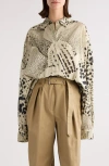 Dries Van Noten Orchid Petal Print Cotton Cocoon Shirt In Black