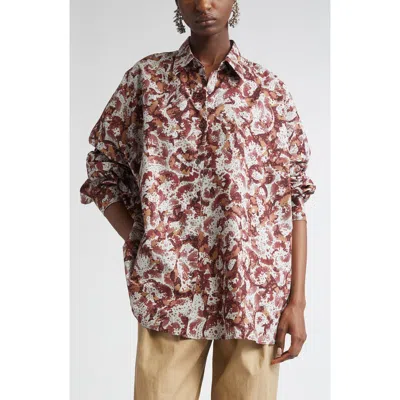 Dries Van Noten Casia Orchid Petal Print Cotton Poplin Button-up Shirt In Brown