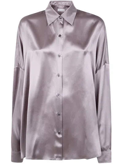 Dries Van Noten Satin Collared Top Dropped Shoulders Long Sleeves In Brown