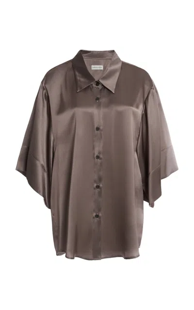 Dries Van Noten Casia Oversized Silk-satin Shirt In Brown
