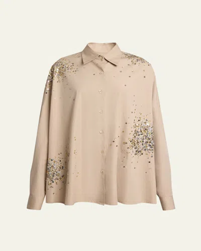 Dries Van Noten Casia Sequined Oversized Button-down Shirt In Brown