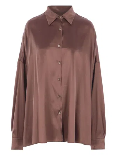 Dries Van Noten Long Sleeve Relaxed Fit Collared Shirt In Brown
