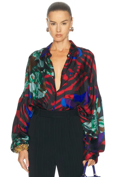 Dries Van Noten Red Marbled Clay-print Fluid Twill Casia Cocoon Shirt In Multi