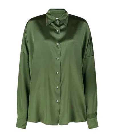 Dries Van Noten Casia Silk Satin Shirt In Green