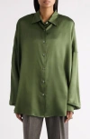 Dries Van Noten Casia Stretch Silk Button-up Shirt In Green