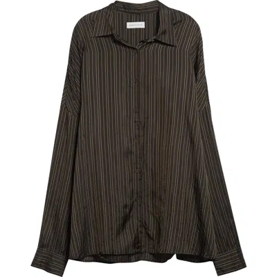 Dries Van Noten Casia Stripe Oversize Cupro Cocoon Shirt In Brown