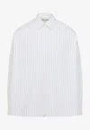 Dries Van Noten Pinstripe Button-down Shirt In Soft Viscose-cotton Blend In White