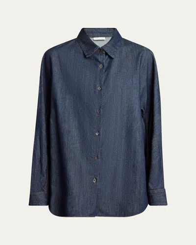 Dries Van Noten Casio Denim Button Down Shirt In Indigo