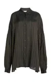 Dries Van Noten Womens Brown Casia Oversized Stripe-print Crepe Shirt In Brown