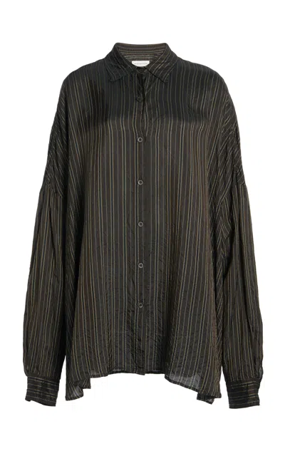Dries Van Noten Casis Striped Taffeta Shirt In Brown