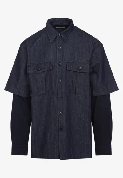 Dries Van Noten Cassen Shirt Double-layer Construction In Blue