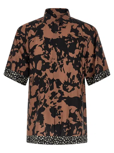 Dries Van Noten Cassidye Short Sleeve Camouflage Contrast Trim Shirt In Brown