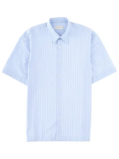 Dries Van Noten Short Sleeve Shirt Straight Cut Striped Collar In Blue