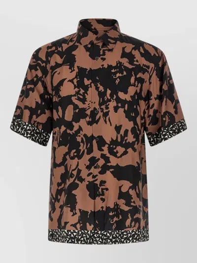 Dries Van Noten Cassidye Short Sleeve Camouflage Contrast Trim Shirt In Brown