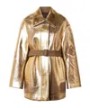 Dries Van Noten Casual Jacket With Belt And Metallic Coating In Gold
