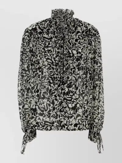Dries Van Noten Catya Blouse Floral Sheer Long Sleeves In Black
