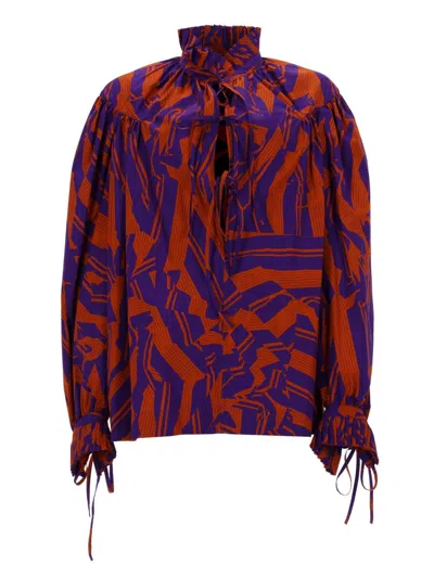 Dries Van Noten Catya Cotton Shirt With Crushed Stripe Print In Multi