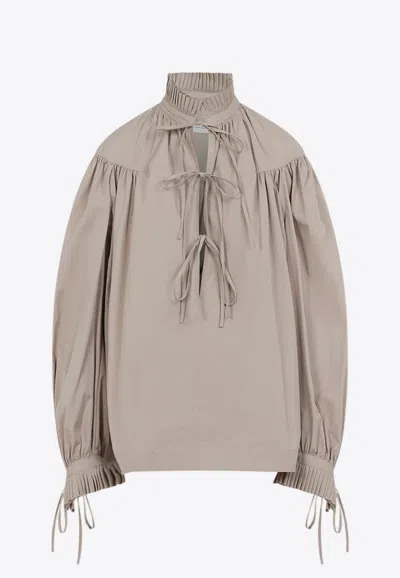 Dries Van Noten Catya Long-sleeved Blouse With Pleats In Brown