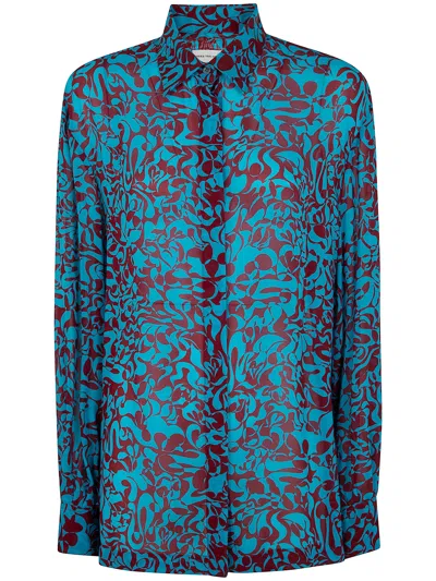 Dries Van Noten "clavelly" Embroidered Shirt In Blue