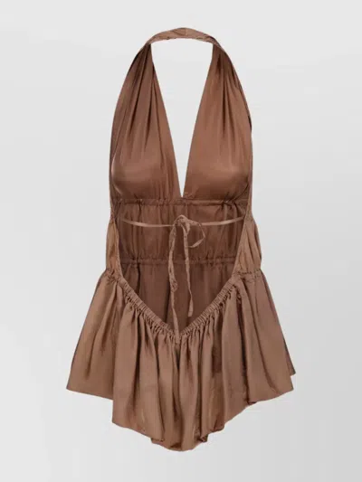 Dries Van Noten Ceana Halterneck Gathered Top In Brown