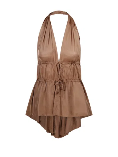 Dries Van Noten Ceana Halterneck Gathered Top In Brown