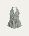 Dries Van Noten Striped Cotton Halterneck Top In Pistache