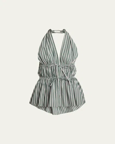 Dries Van Noten Striped Cotton Halterneck Top In Pistache