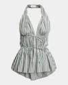 Dries Van Noten Striped Cotton Halterneck Top In Pistache