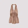 Dries Van Noten Halterneck Peplum Ruched Tie Sleeveless Top In Smoke