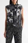 Dries Van Noten Cecussi Abstract Floral Tie Neck Top In Black