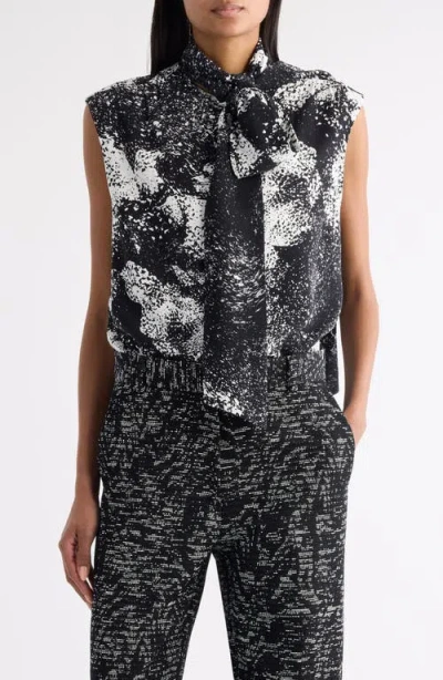 Dries Van Noten Cecussi Abstract Floral Tie Neck Top In Black