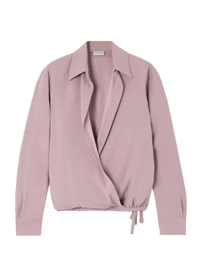 Dries Van Noten Crepe Wrap Shirt In Pink & Purple