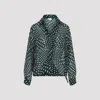 Dries Van Noten Printed Long Sleeve Blouse With Drawstring Hem In Green