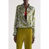 Dries Van Noten Cedal Orchid Petal Print Silk Wrap Top In Khaki