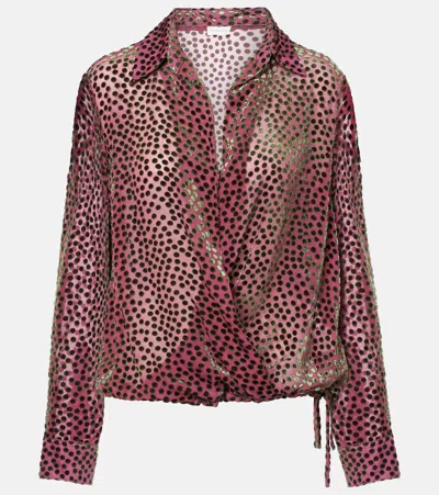 Dries Van Noten Cedal Polka-dot Draped Wrap Top In Pink