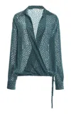 Dries Van Noten Cedal Wrap-front Silk-blend Top In Turquoise