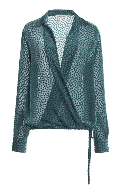 Dries Van Noten Cedal Wrap-front Silk-blend Top In Turquoise