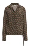 Dries Van Noten Cedal Wrap-front Silk Crepe De Chine Top In Khaki