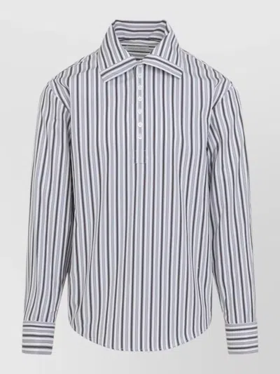 Dries Van Noten Cedon Long Sleeve Striped Polo Shirt In Blue