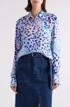 Dries Van Noten Celina Orchid Spot Snap-up Shirt In Blue