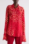 Dries Van Noten Celina Orchid Spot Snap-up Shirt In Red